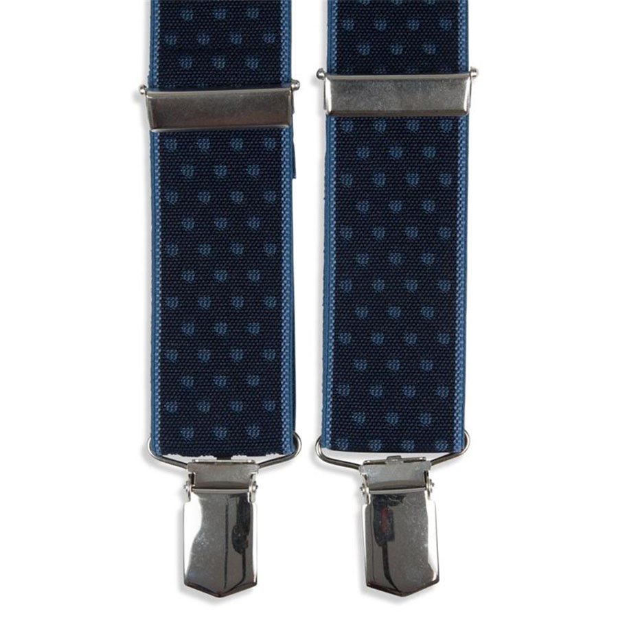 Hängslen med klämmor (clips) 35 mm blå med vita rundlar