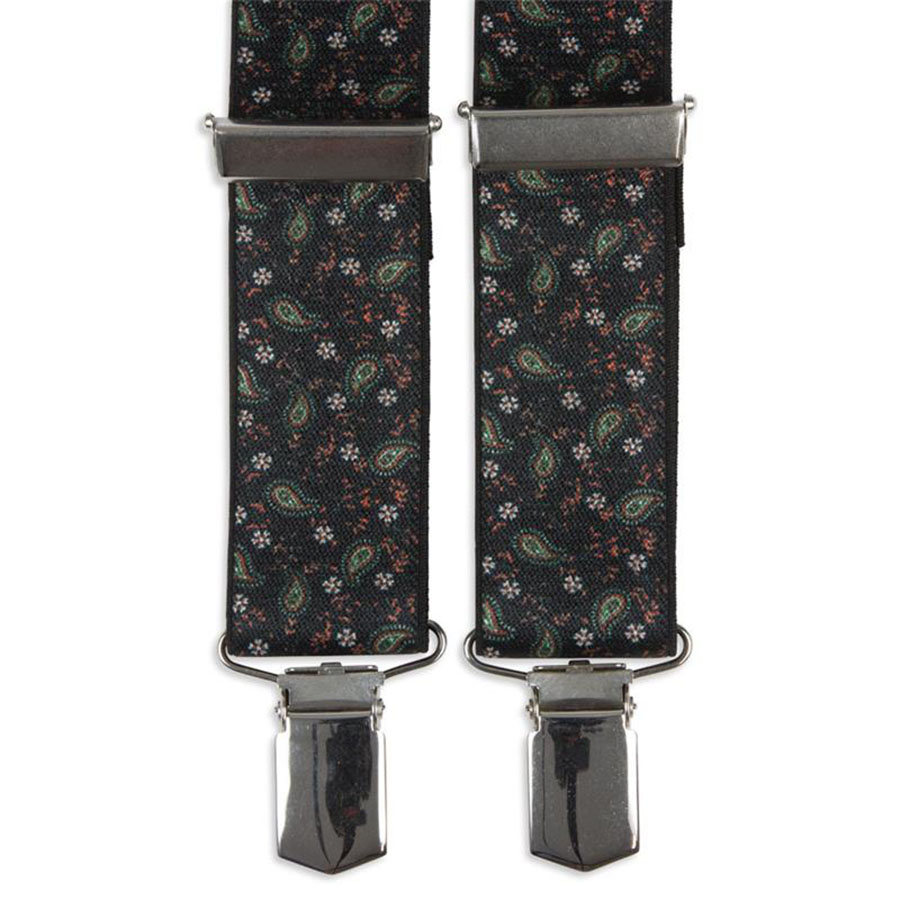 Hängslen med klämmor (clips) 35 mm svarta med paisleymönster